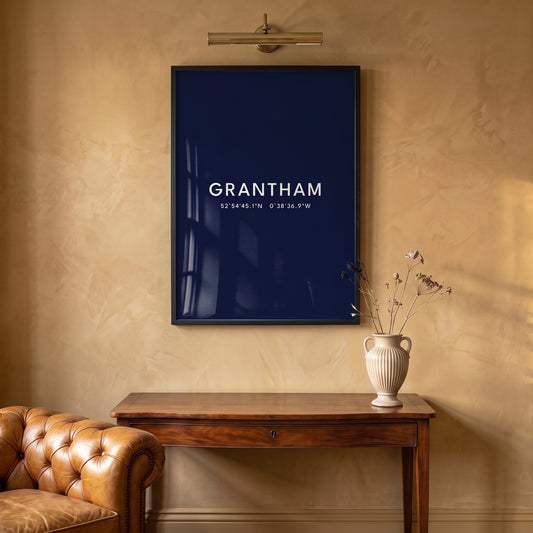 Grantham — Framed Coordinates Print (Navy)