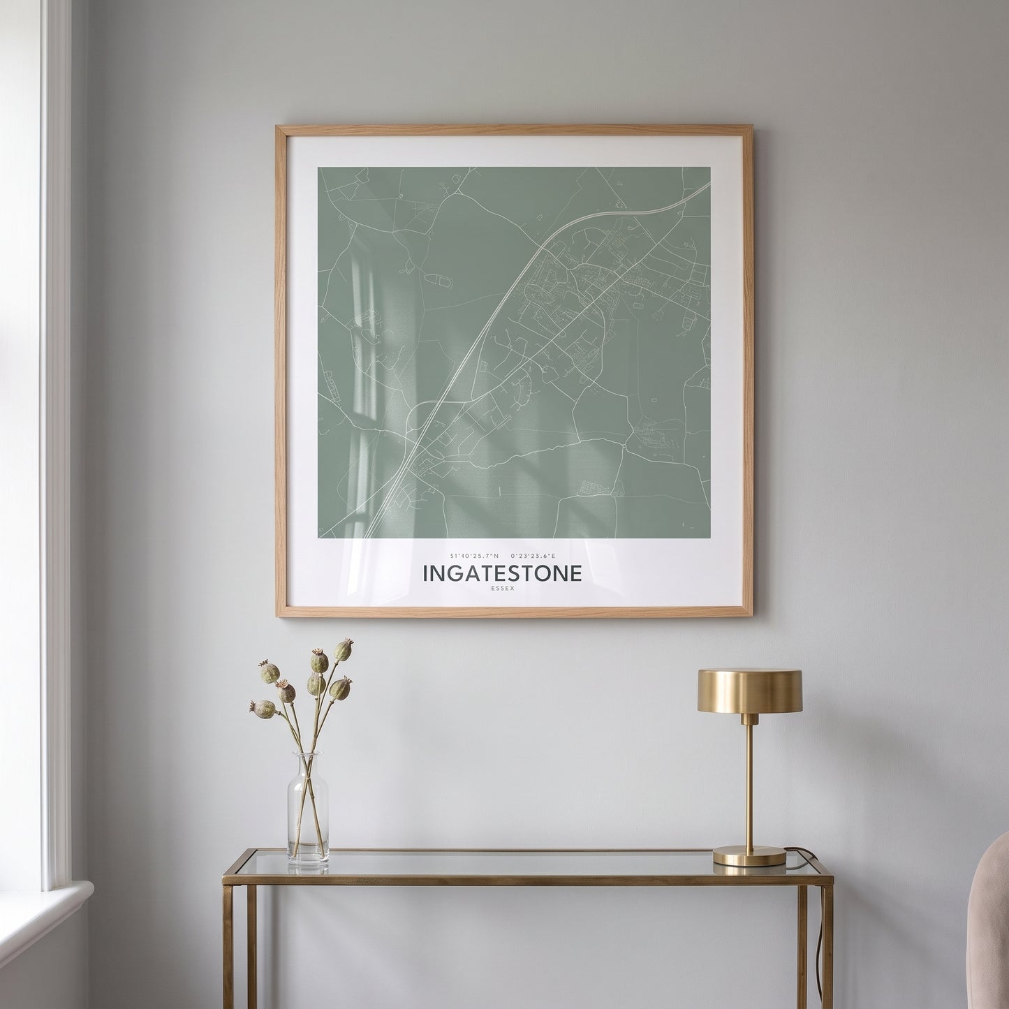 Your Town Merch — Ingatestone — Framed Map Print (Sage) lifestyle photo
