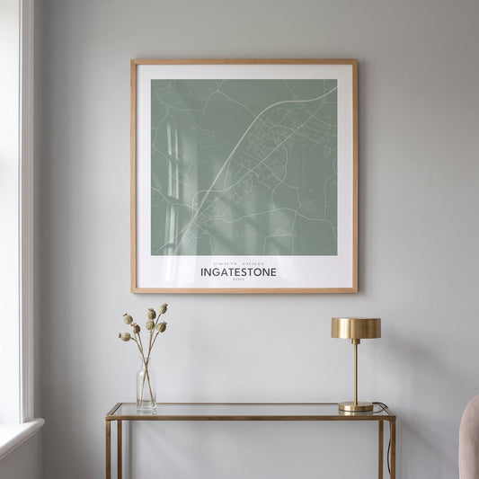 Your Town Merch — Ingatestone — Framed Map Print (Sage) lifestyle photo