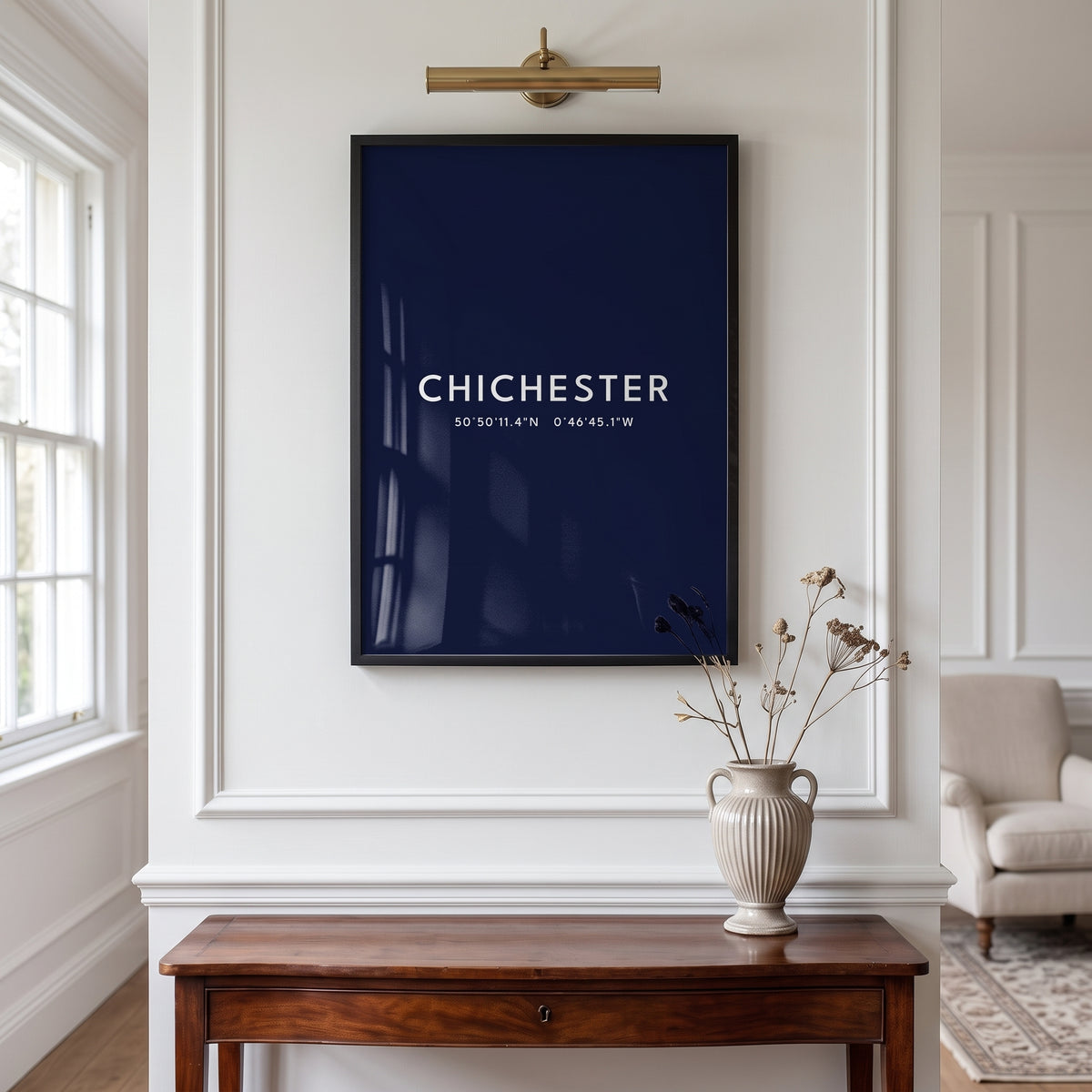 Your Town Merch — Chichester Framed Coordinates Print (Navy) lifestyle