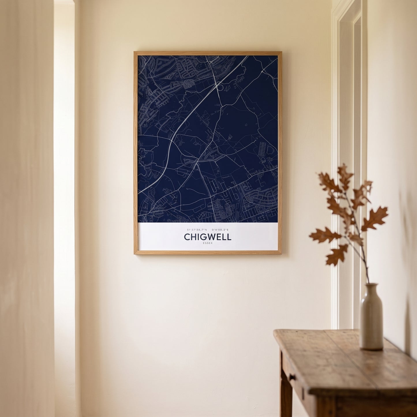 Chigwell — Framed Map Print (Navy)