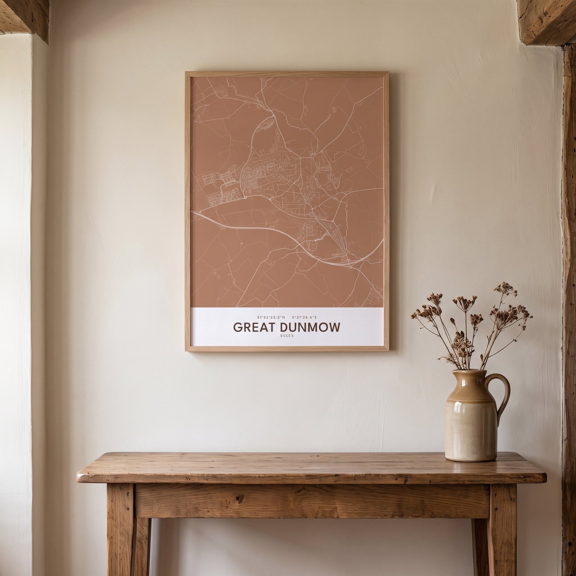 Your Town Merch — Great Dunmow — Framed Map Print (Terracotta) lifestyle photo