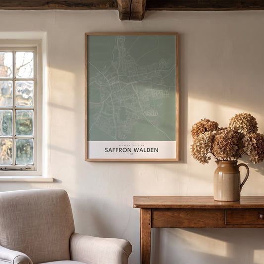 Saffron Walden — Framed Map Print (Sage)