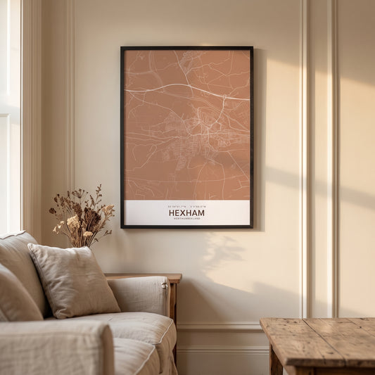 Hexham — Framed Map Print (Terracotta)