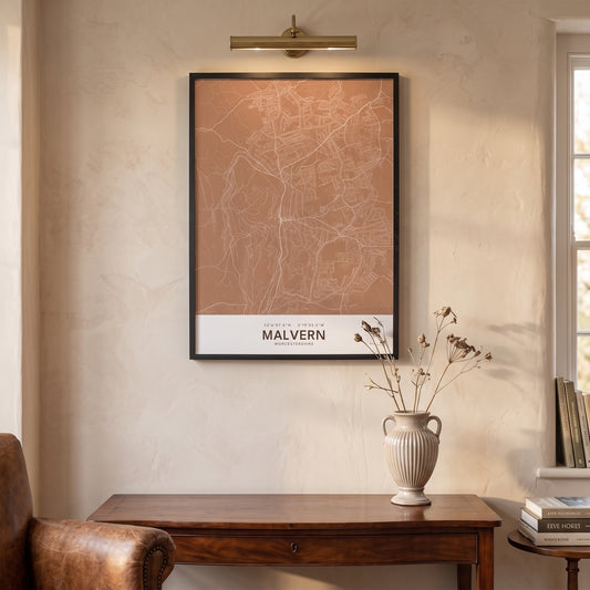 Malvern — Framed Map Print (Terracotta)