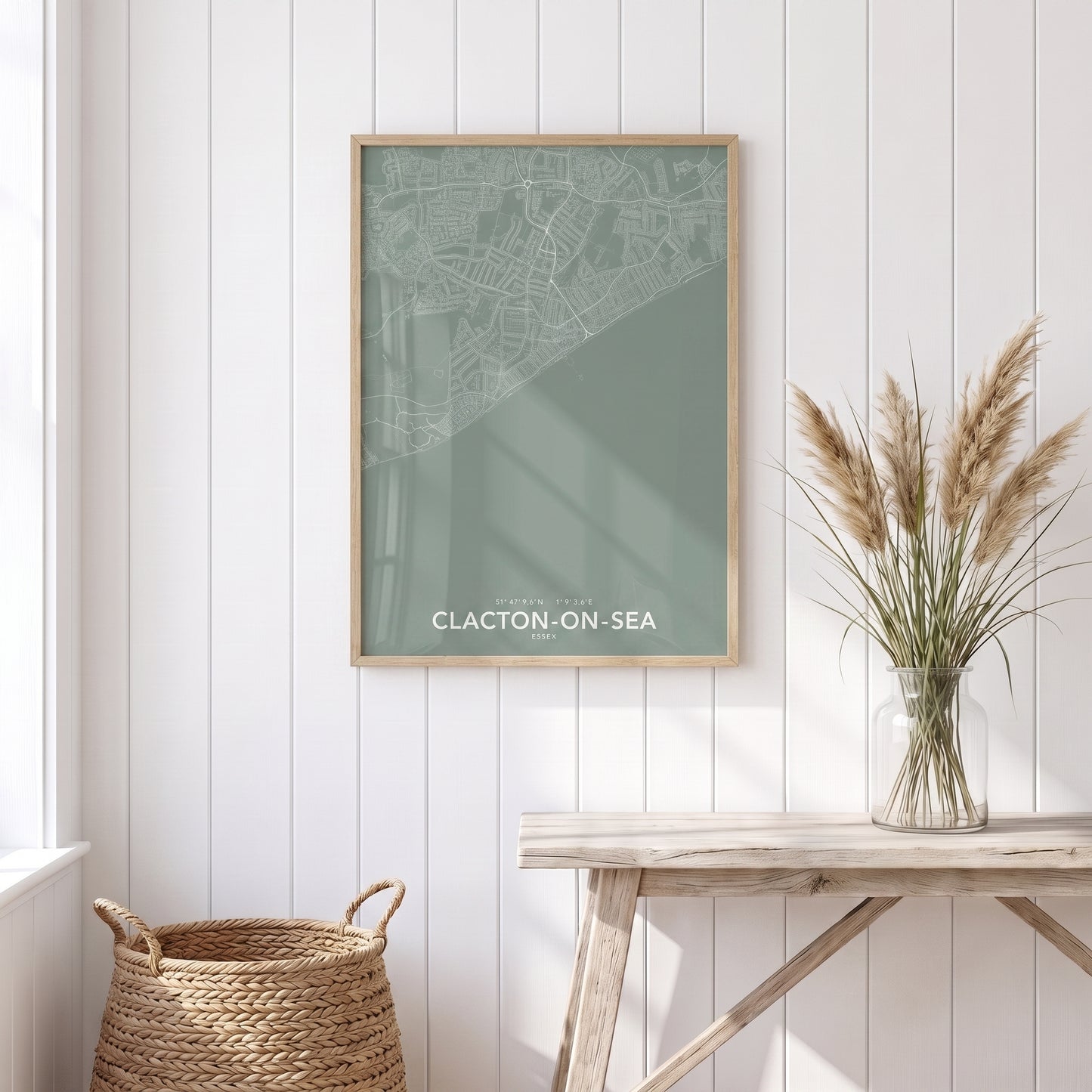 Clacton-on-Sea — Framed Map Print (Sage)