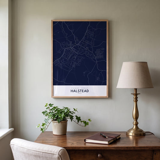 Halstead — Framed Map Print (Navy)