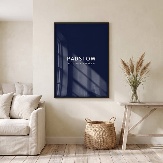 Padstow — Framed Coordinates Print (Navy)