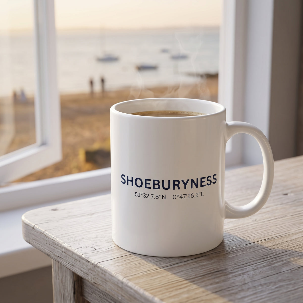 Your Town Merch — Shoeburyness Coordinates Ceramic Mug lifestyle
