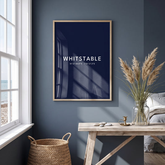Your Town Merch — Whitstable Framed Coordinates Print (Navy) lifestyle