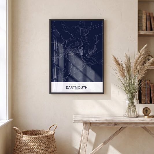 Dartmouth — Framed Map Print (Navy)