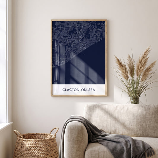 Clacton-on-Sea — Framed Map Print (Navy)