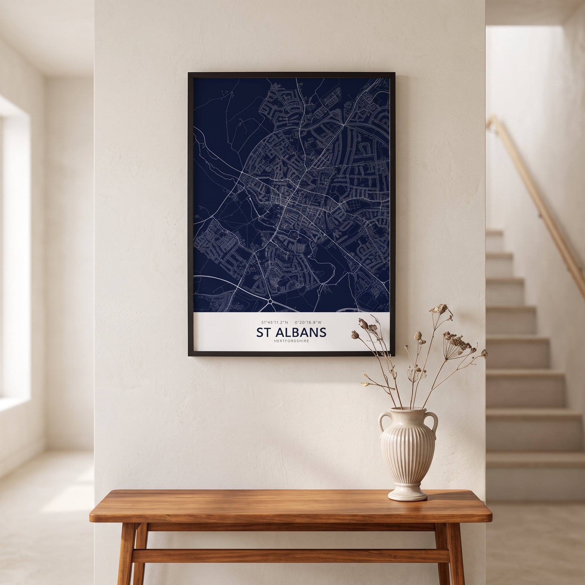 St Albans framed map print navy — Your Town Merch