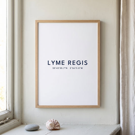 Your Town Merch — Lyme Regis Coordinates Print (White) lifestyle