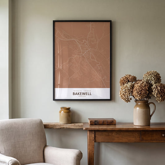 Bakewell — Framed Map Print (Terracotta)