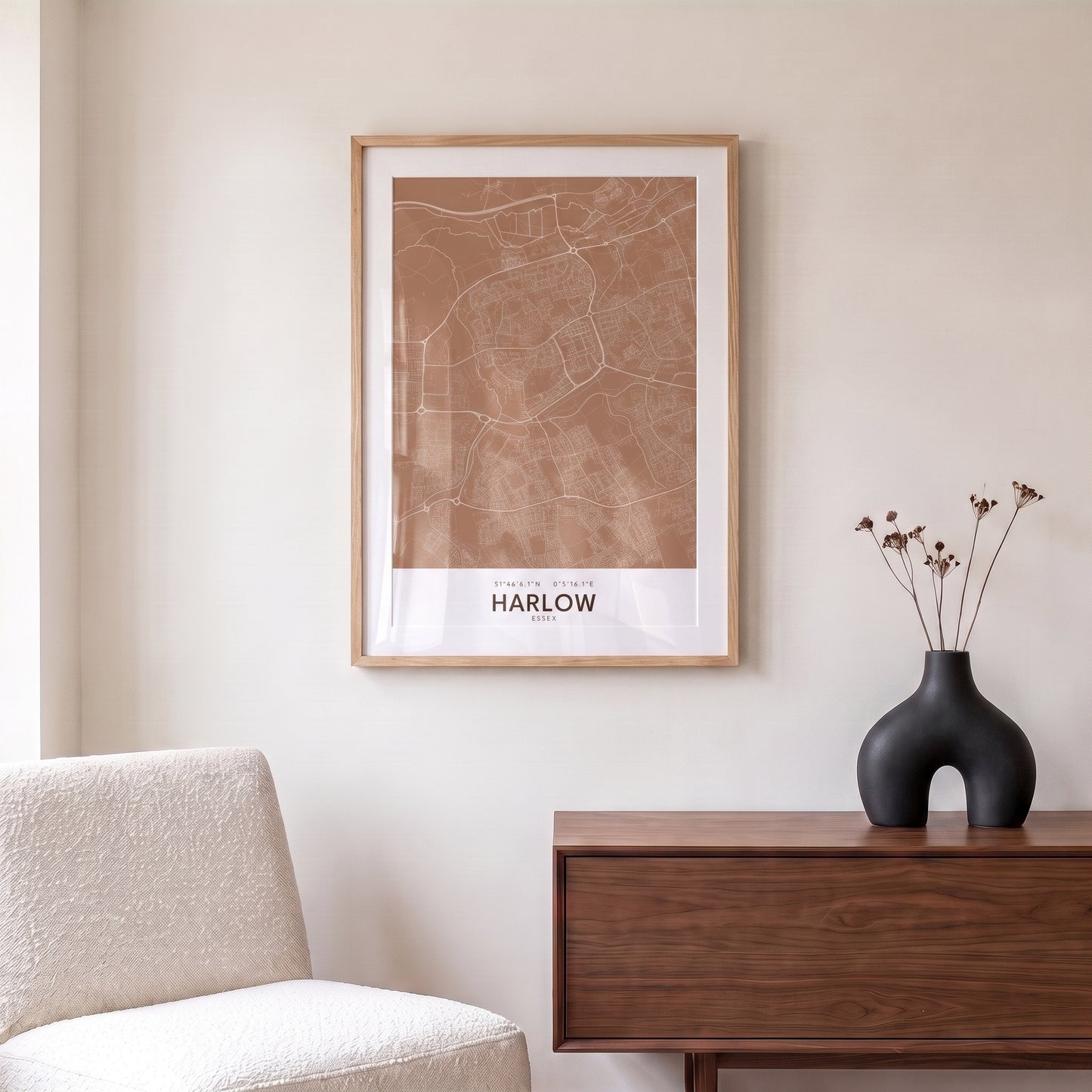 Your Town Merch — Harlow — Framed Map Print (Terracotta) lifestyle photo