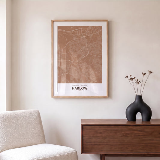 Your Town Merch — Harlow — Framed Map Print (Terracotta) lifestyle photo