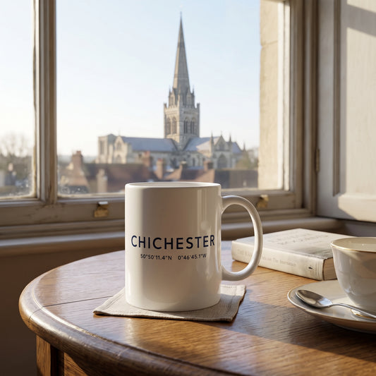 Your Town Merch — Chichester Coordinates Ceramic Mug lifestyle