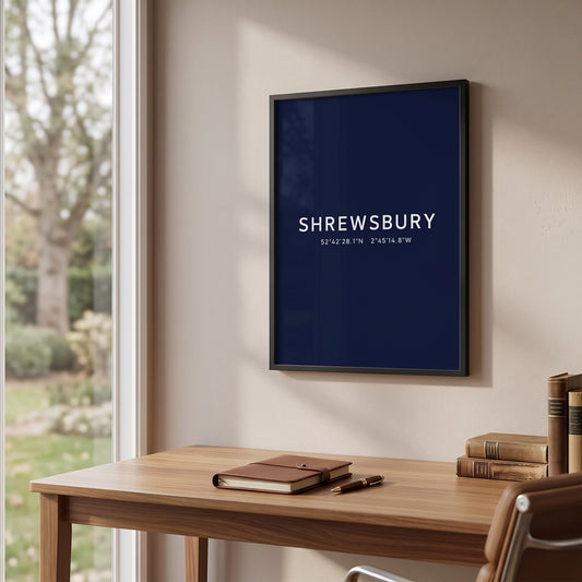 Shrewsbury — Framed Coordinates Print (Navy)