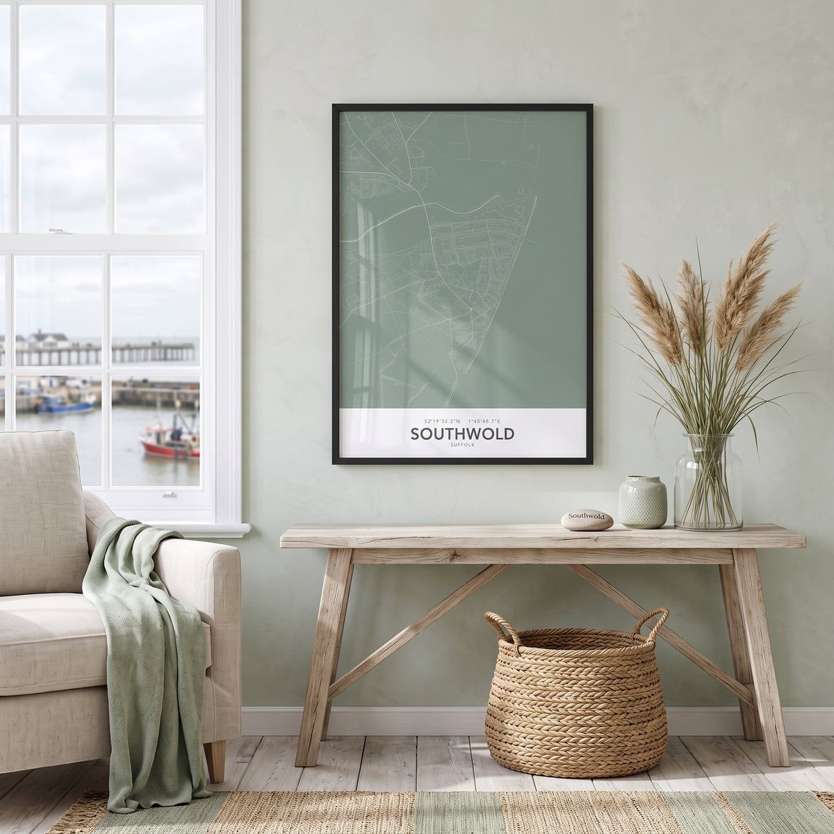 Your Town Merch — Southwold Framed Map Print (Sage) lifestyle