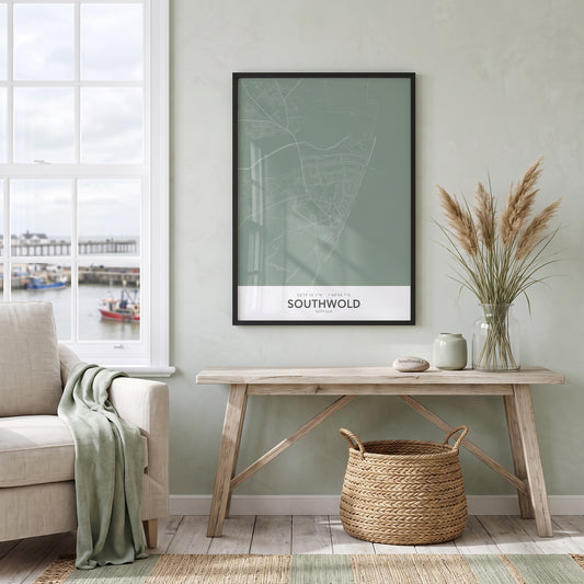 Your Town Merch — Southwold Framed Map Print (Sage) lifestyle