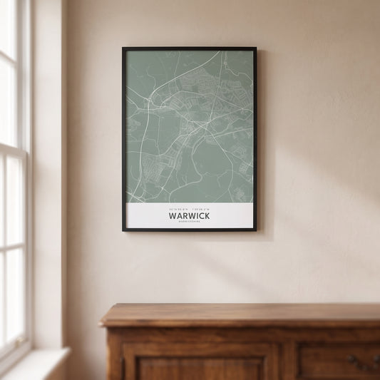 Your Town Merch — Warwick Framed Map Print (Sage) lifestyle