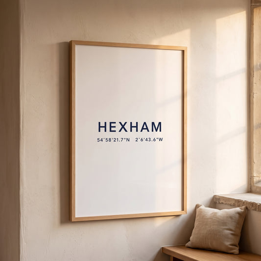 Your Town Merch — Hexham Coordinates Print (White) lifestyle