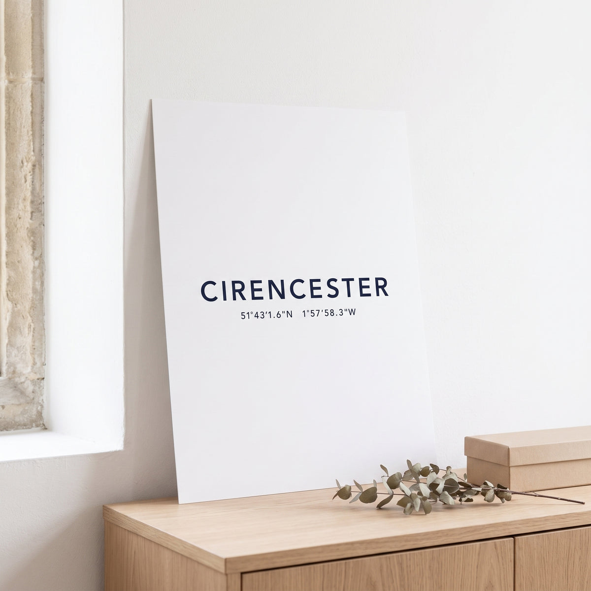 Your Town Merch — Cirencester Coordinates Print (White) lifestyle