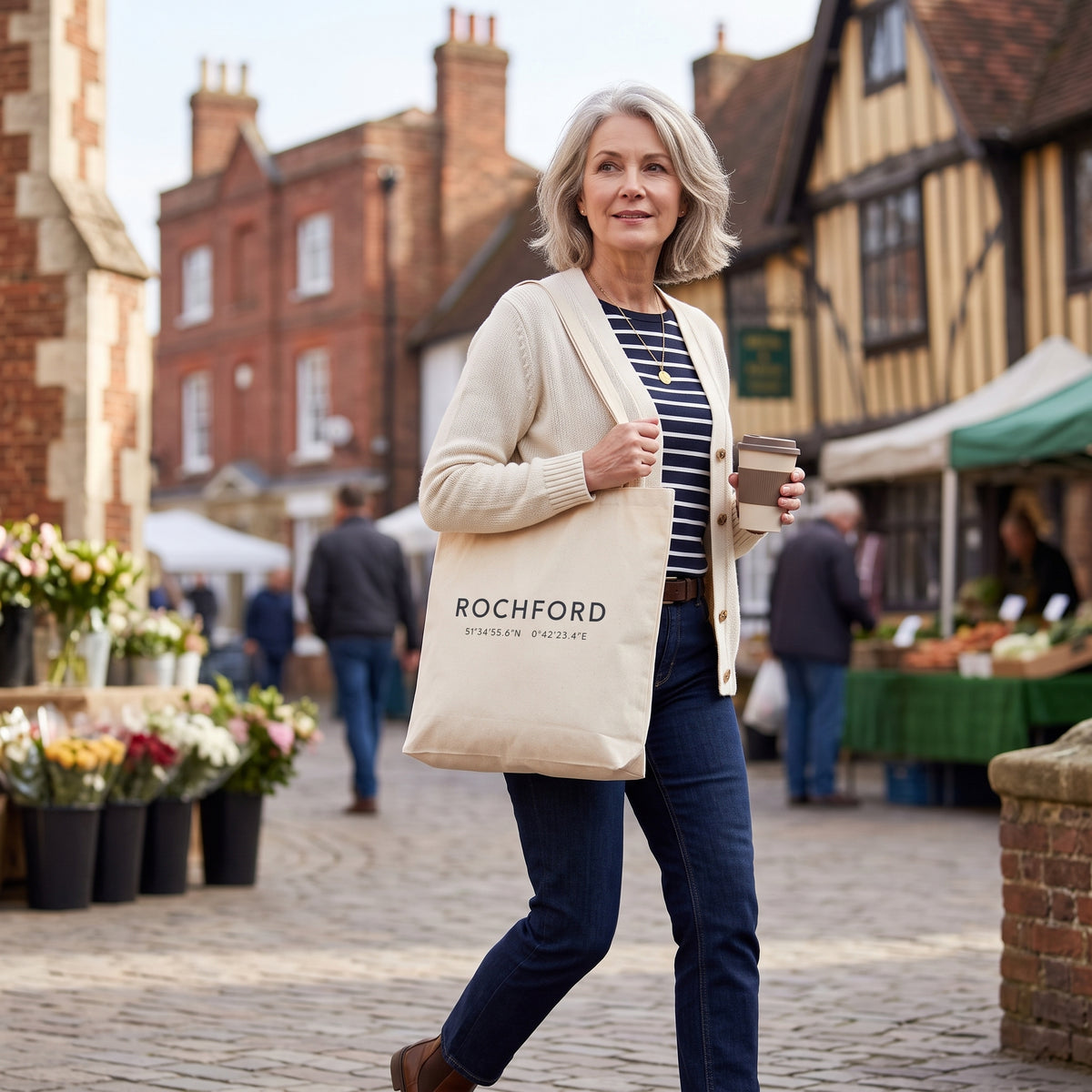 Your Town Merch — Rochford Coordinates Natural Tote lifestyle