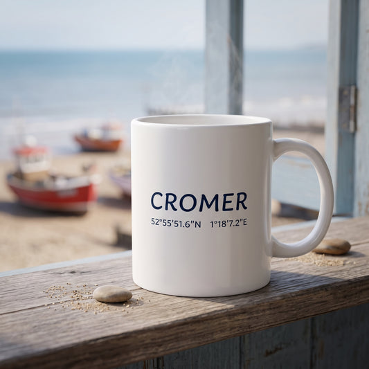 Your Town Merch — Cromer Coordinates Ceramic Mug lifestyle