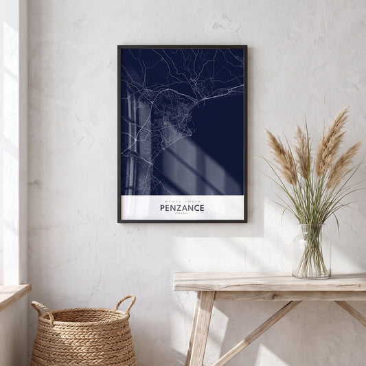 Your Town Merch — Penzance Framed Map Print (Navy) lifestyle