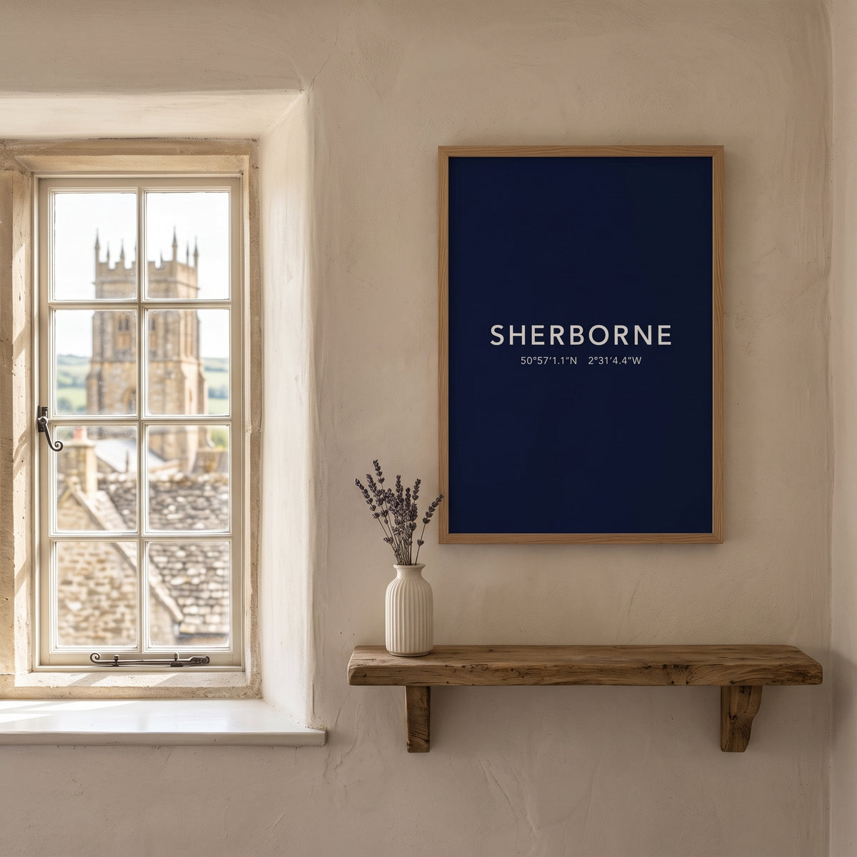 Your Town Merch — Sherborne Framed Coordinates Print (Navy) lifestyle