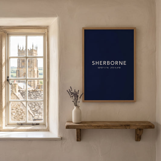 Your Town Merch — Sherborne Framed Coordinates Print (Navy) lifestyle