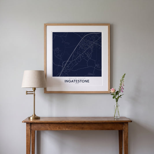 Your Town Merch — Ingatestone — Framed Map Print (Navy) lifestyle photo