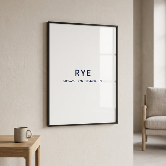 Your Town Merch — Rye Framed Coordinates Print lifestyle