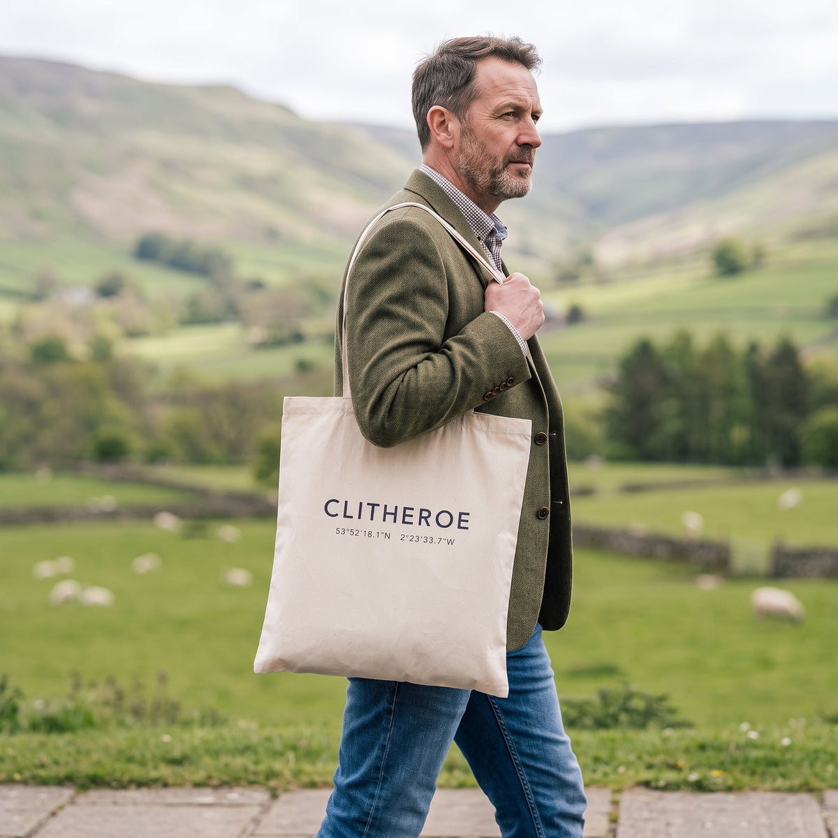 Your Town Merch — Clitheroe Coordinates Natural Tote lifestyle