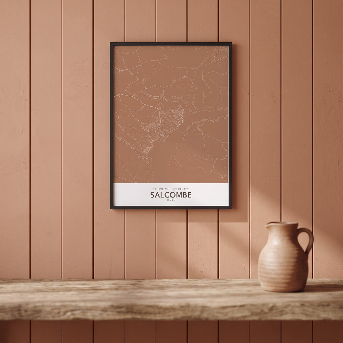 Your Town Merch — Salcombe Framed Map Print (Terracotta) lifestyle