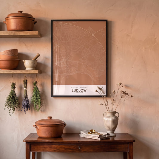 Ludlow — Framed Map Print (Terracotta)