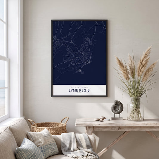 Lyme Regis — Framed Map Print (Navy)