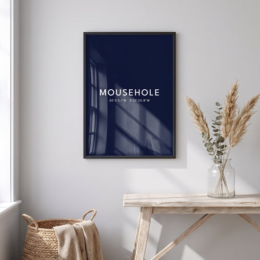 Mousehole — Framed Coordinates Print (Navy)