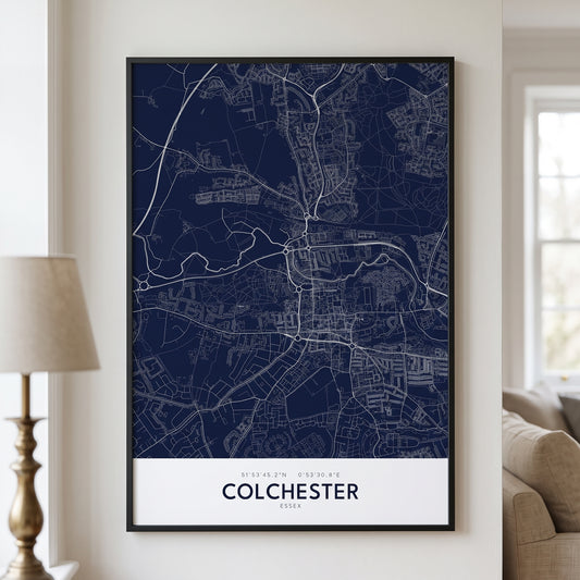 Your Town Merch — Colchester Framed Map Print (Navy) lifestyle