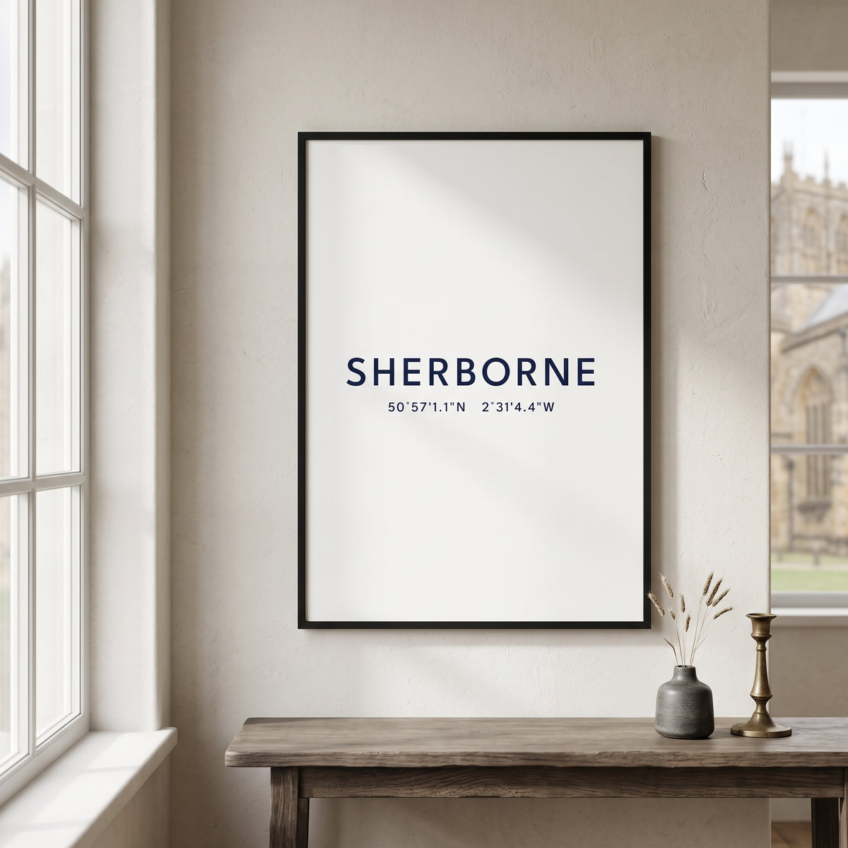 Your Town Merch — Sherborne Framed Coordinates Print lifestyle
