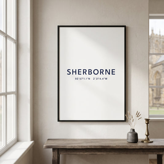 Your Town Merch — Sherborne Framed Coordinates Print lifestyle