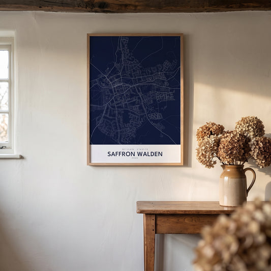 Saffron Walden — Framed Map Print (Navy)