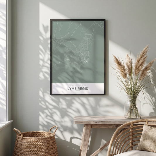 Lyme Regis — Framed Map Print (Sage)
