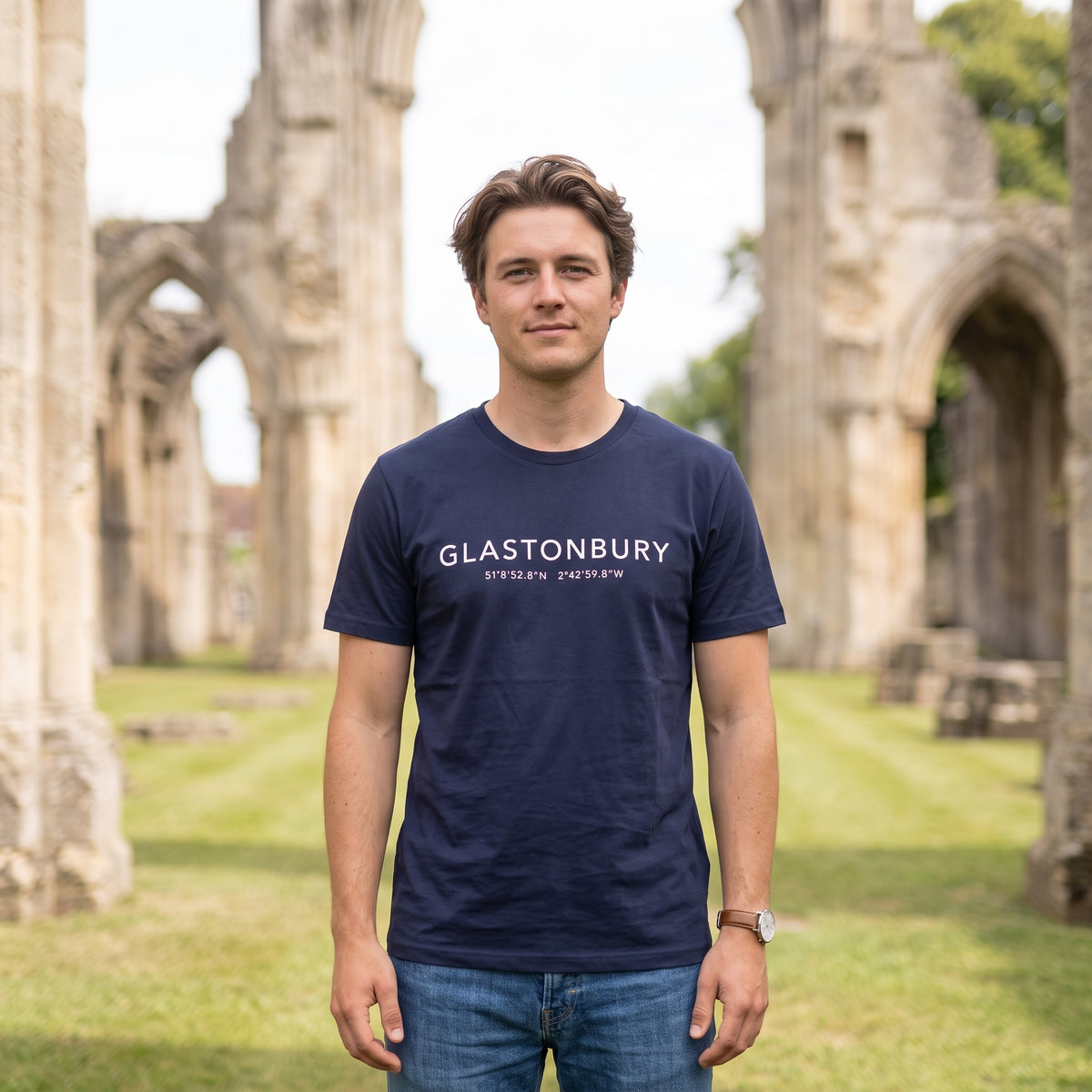 Your Town Merch — Glastonbury Coordinates Navy Tee lifestyle