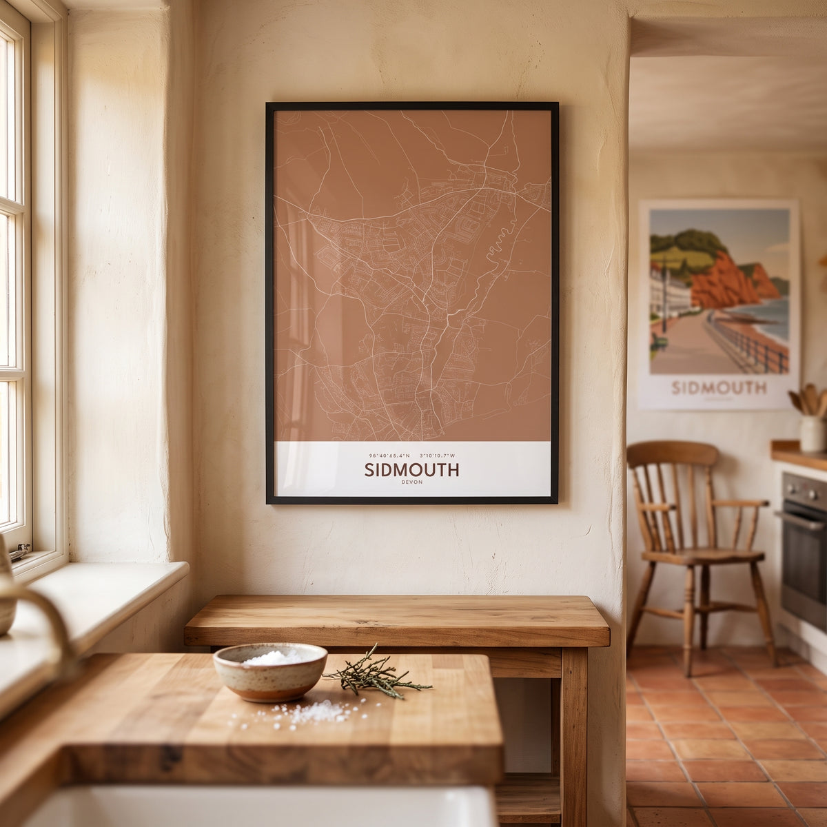 Your Town Merch — Sidmouth Framed Map Print (Terracotta) lifestyle