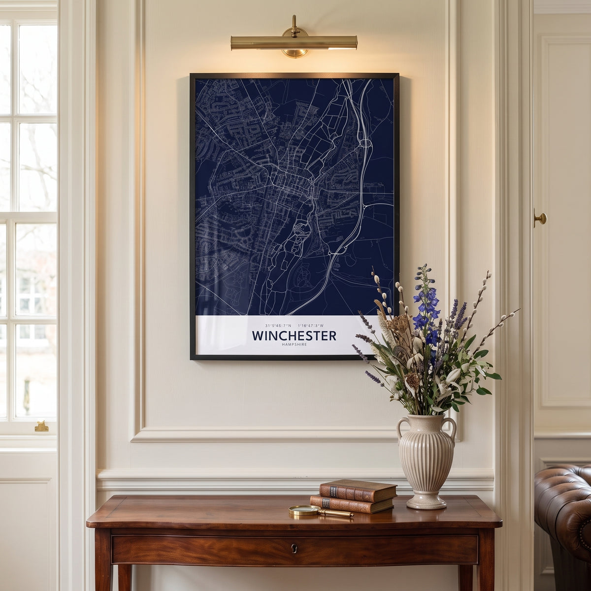 Your Town Merch — Winchester Framed Map Print (Navy) lifestyle