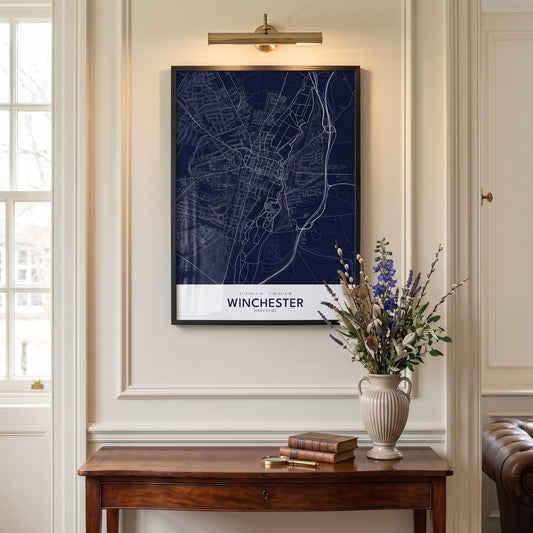 Your Town Merch — Winchester Framed Map Print (Navy) lifestyle