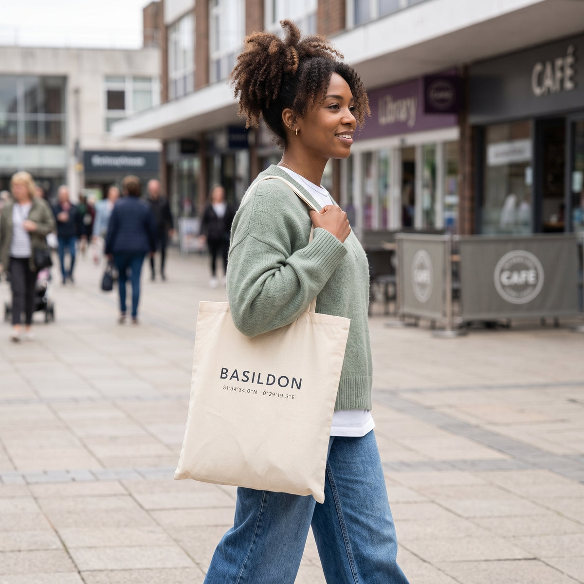 Your Town Merch — Basildon Coordinates Natural Tote lifestyle photo